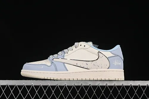 All Categories Air Jordan Jordan Series Basketball Shoes Air Jordan 1 Low High-end Customized Low-top Shoes Travis Scott x Fragment Design x Air Jordan 1 Low OG SP AJ1 Joe 1 Stussi Joint Light Blue Splash Low-top Cultural Casual Shoes ZH2598-249